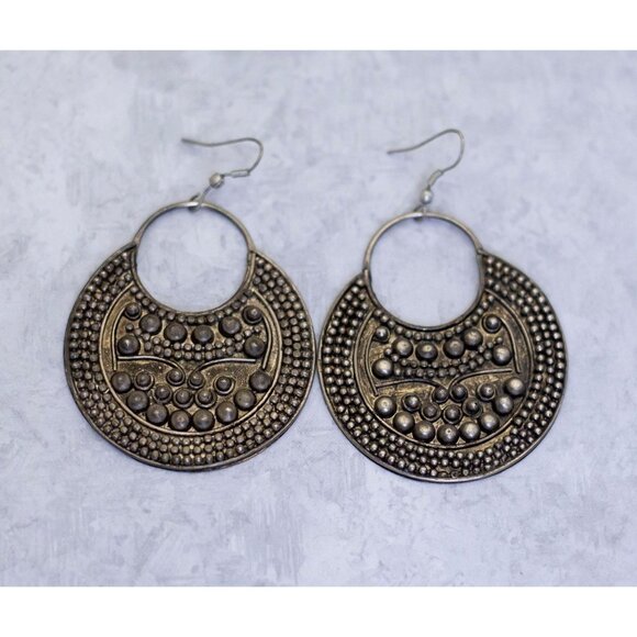 Vintage Silver Tone Earrings, Medieval Earrings, Symbolic Dangle Earrings - CE1 - Picture 1 of 2